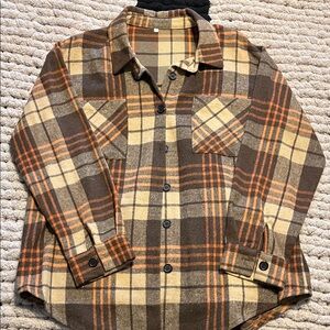 Plaid Button-Up Shirt in Brown and Orange- Never Worn